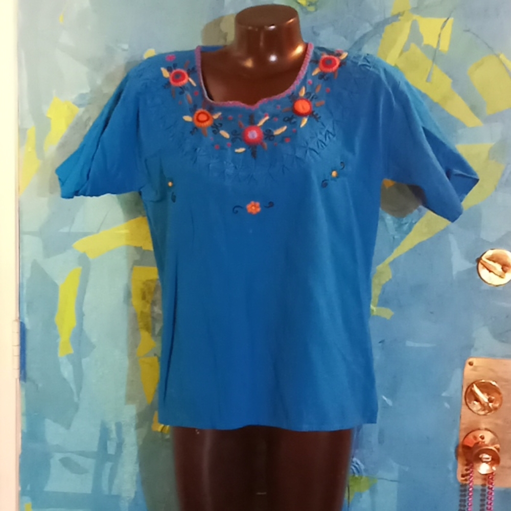 Mexican Peasant Blouse Handmade Large